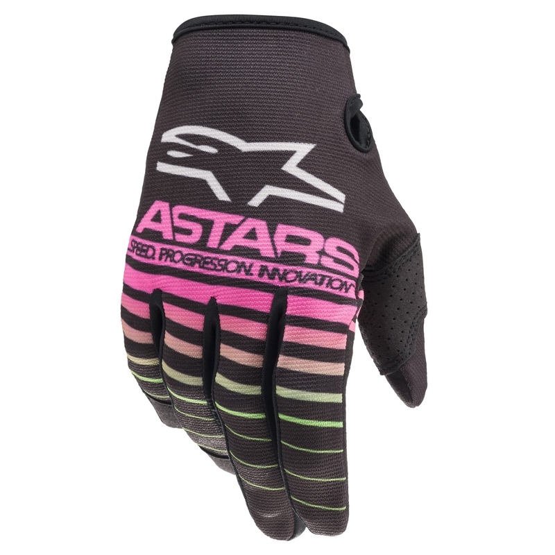 Mănuși de motocros pentru copii Alpinestars Radar negru-verde-fluo roz