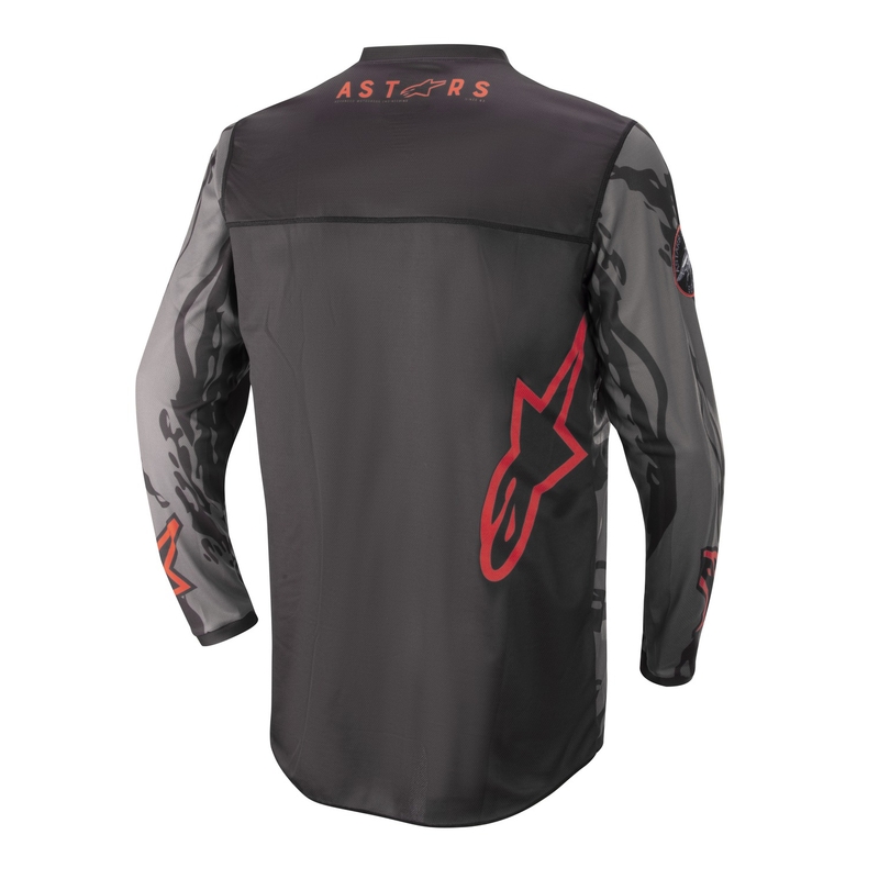 Tricoul de motocross pentru copii Alpinestars Racer Tactical camuflaj negru-gri-fluo roșu