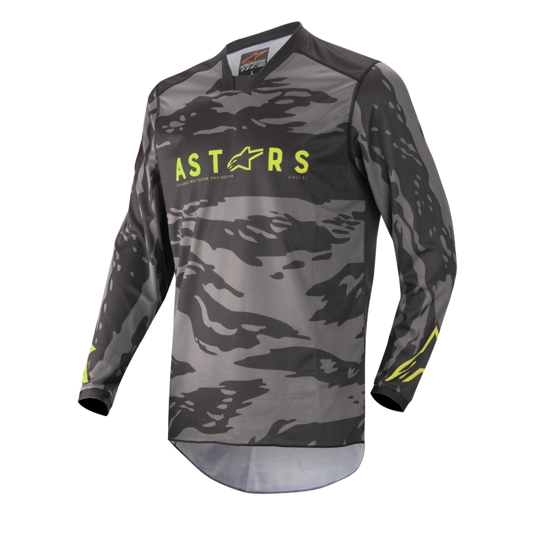 Tricoul de motocross pentru copii Alpinestars Racer Tactical camuflaj negru-gri-fluo galben