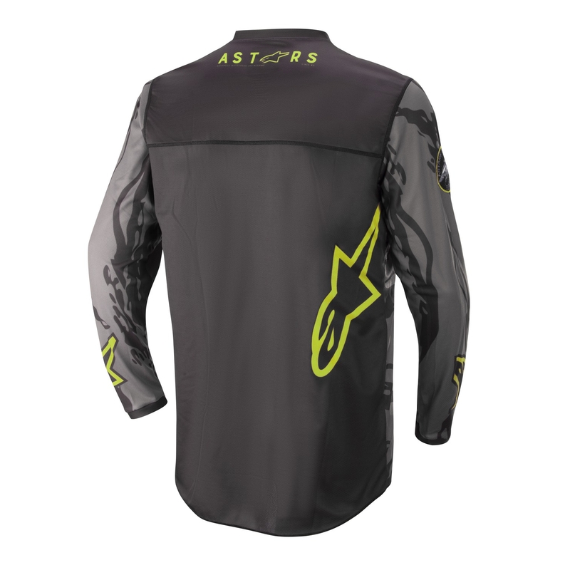 Tricoul de motocross pentru copii Alpinestars Racer Tactical camuflaj negru-gri-fluo galben