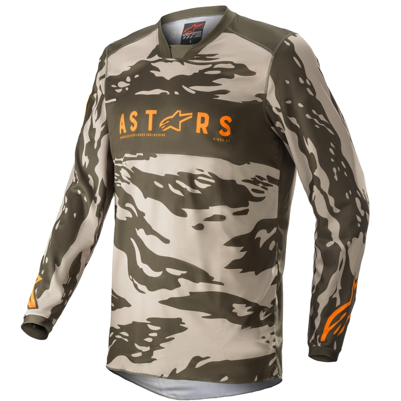 Tricoul de motocros pentru copii Alpinestars Racer Tactical camuflaj verde-beige-portocaliu