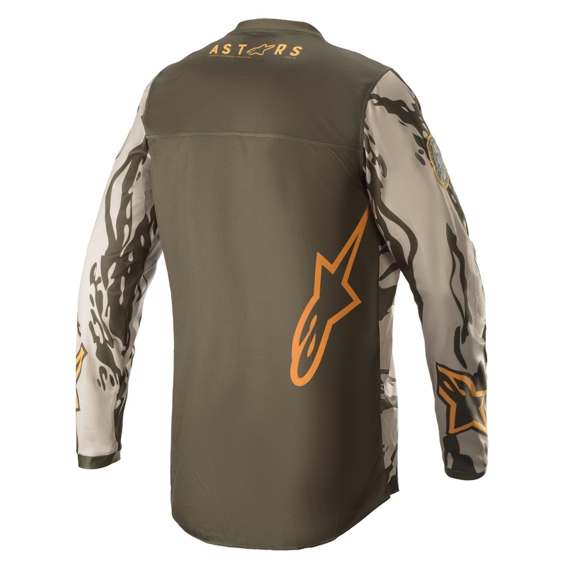 Tricoul de motocros pentru copii Alpinestars Racer Tactical camuflaj verde-beige-portocaliu