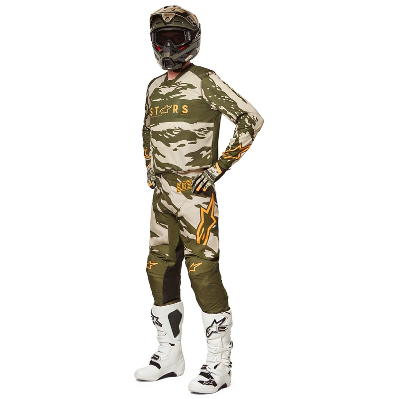 Tricoul de motocros pentru copii Alpinestars Racer Tactical camuflaj verde-beige-portocaliu