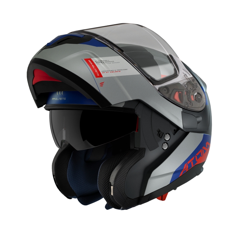 Cască de motocicletă MT Atom SV Gorex C12 Flip Up Negru-Gri-Albastru-Roșu Reducere lichidare