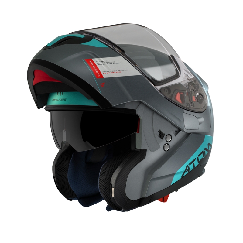 Cască de motociclist MT Atom SV Gorex C2 gri-turcoaz