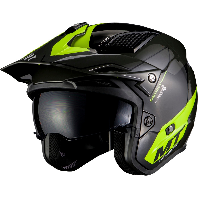 MT District SV Summit Summit E3 cască de motocicletă pentru procese deschise negru-fluo verde