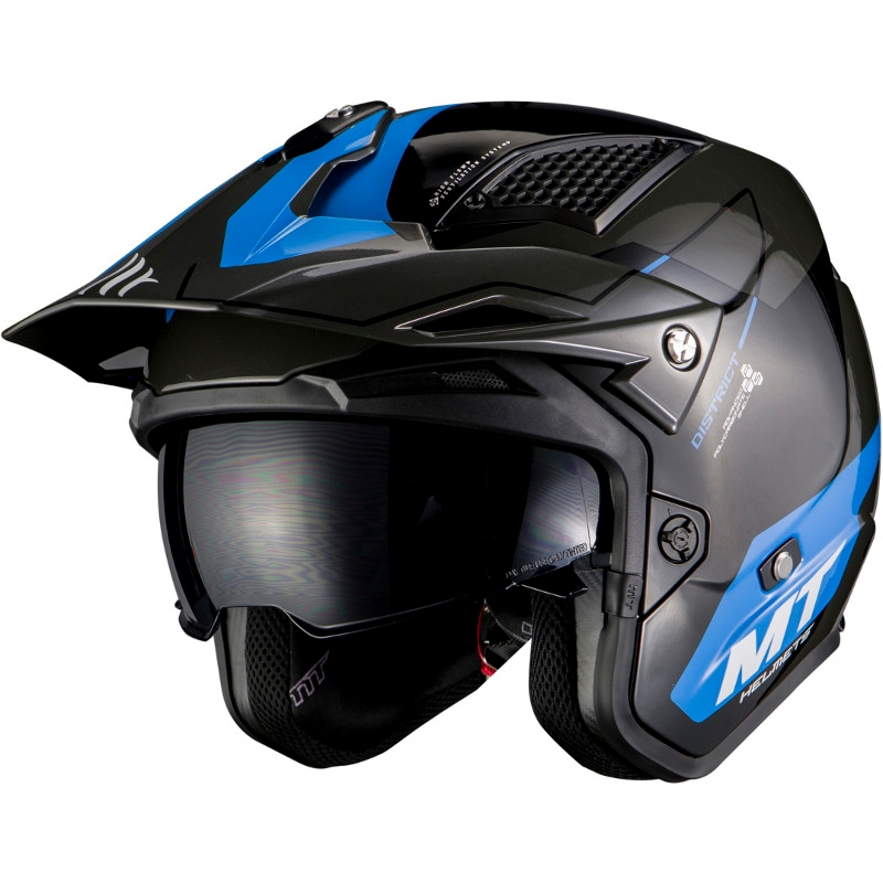 MT District SV Summit Summit F7 cască de motocicletă pentru procese deschise negru și albastru