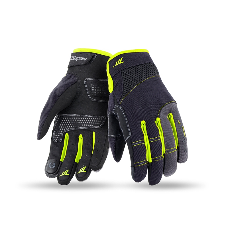Mănuși pentru motociclete SEVENTY DEGREES SD-C48 negru-galben-fluo