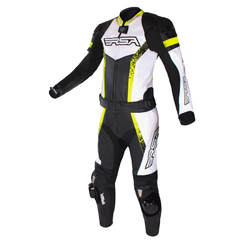 Salopetă de motociclist RSA Imola 2 negru-alb-alb-galben-fluo lichidare