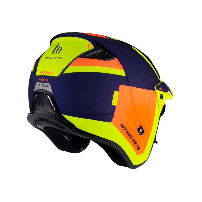 Cască de motocicletă MT District SV Analog D27 albastru-portocaliu-fluo-galben deschis pentru trialuri