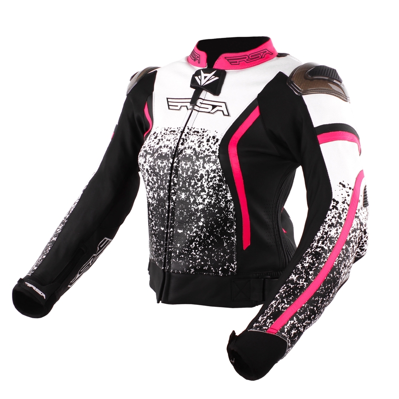 Jacheta de motociclete RSA Flow III Black-White-Fluo Pink pentru femei výprodej lichidare