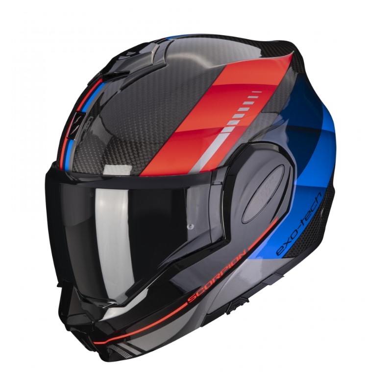 Casca rabatabila Scorpion EXO-TECH EVO Carbon Genus negru-albastru-rosu
