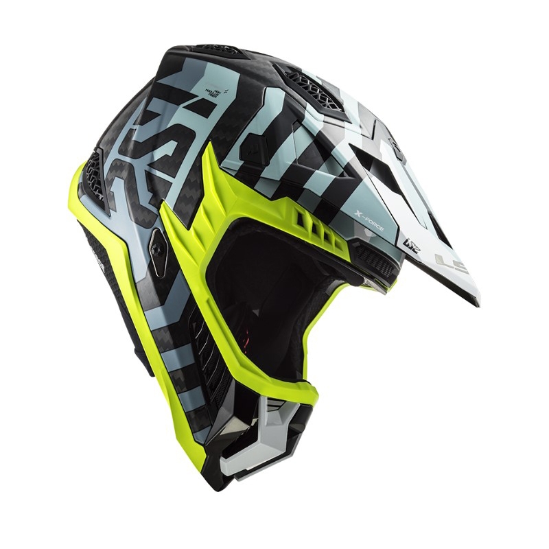 Motokrosová přilba LS2 MX703 C X-Force Barrier černo-modro-fluo žlutá