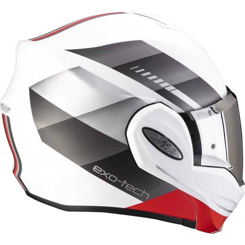 Cască de motocicletă rabatabilă Scorpion EXO-TECH EVO Genre alb-argintiu-roșu lichidare