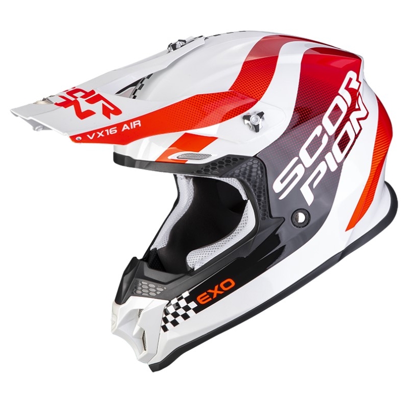 Cască de motocros Scorpion VX-16 EVO AIR SOUL alb-roșu