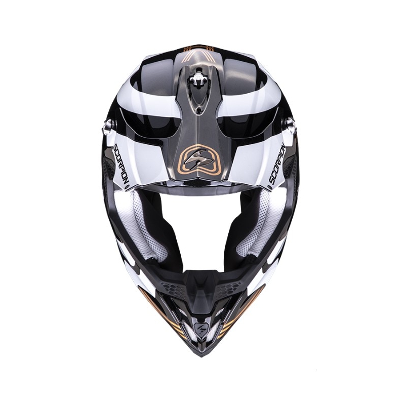 Cască de motocros Scorpion VX-16 EVO AIR TUB negru-alb-auriu metalic