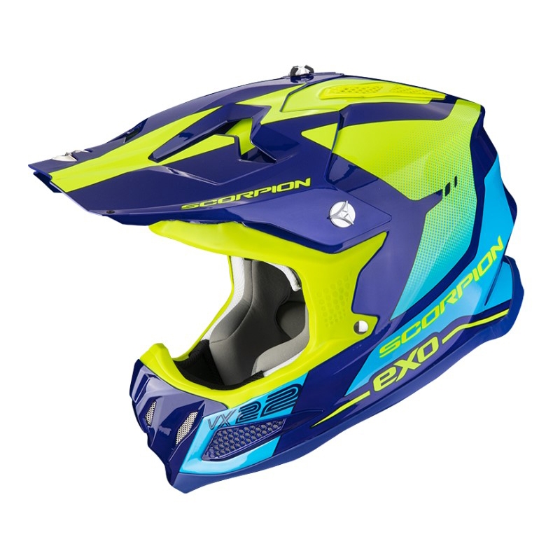 Cască de motocros Scorpion VX-22 Air Attis albastru-fluo-galben