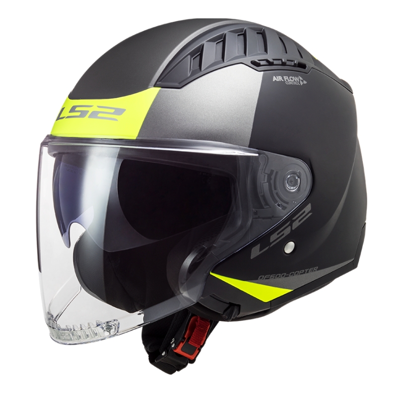 Cască de motocicletă deschisă LS2 OF600 Copter II Urbane 06 negru-galben-fluo
