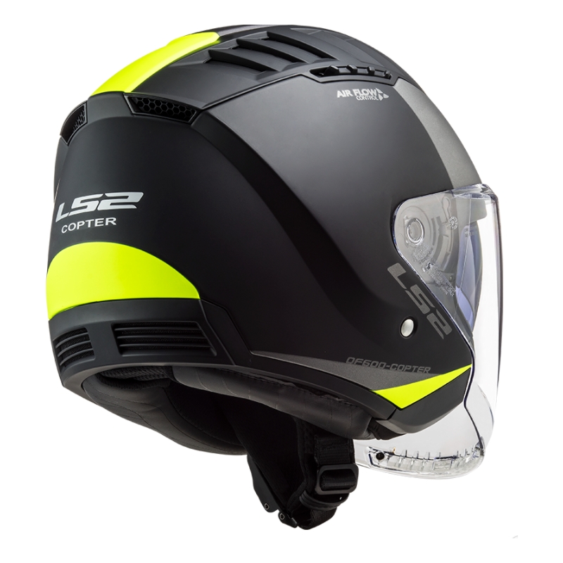 Cască de motocicletă deschisă LS2 OF600 Copter II Urbane 06 negru-galben-fluo