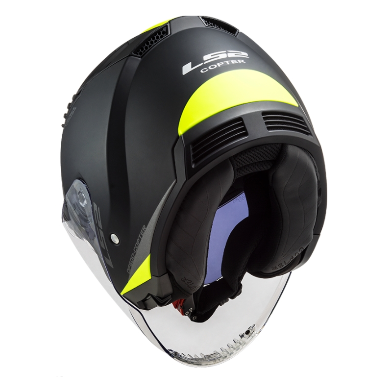 Cască de motocicletă deschisă LS2 OF600 Copter II Urbane 06 negru-galben-fluo