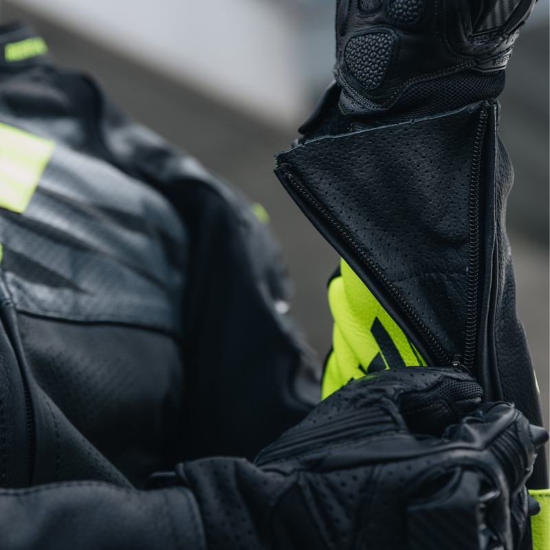 Jachetă de motocicletă din piele Rebelhorn Vandal Black-Fluo Yellow lichidare