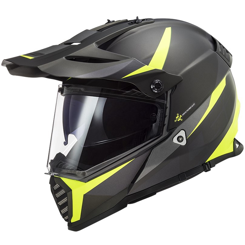 Cască de enduro LS2 MX436 Pioneer EVO Router negru-galben-fluo