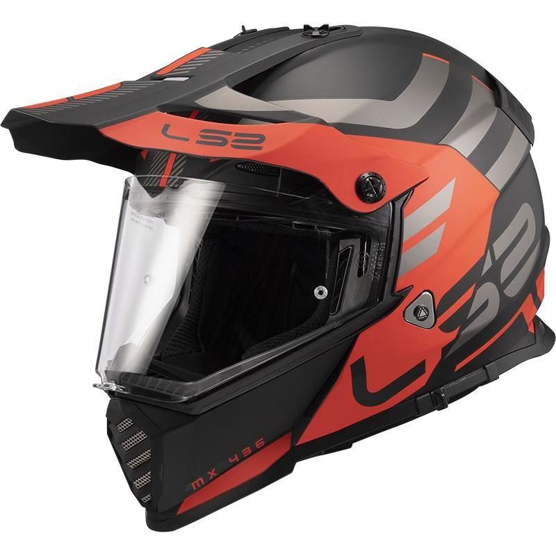 Cască de enduro LS2 MX436 Pioneer Evo Adventurer negru-portocaliu mat