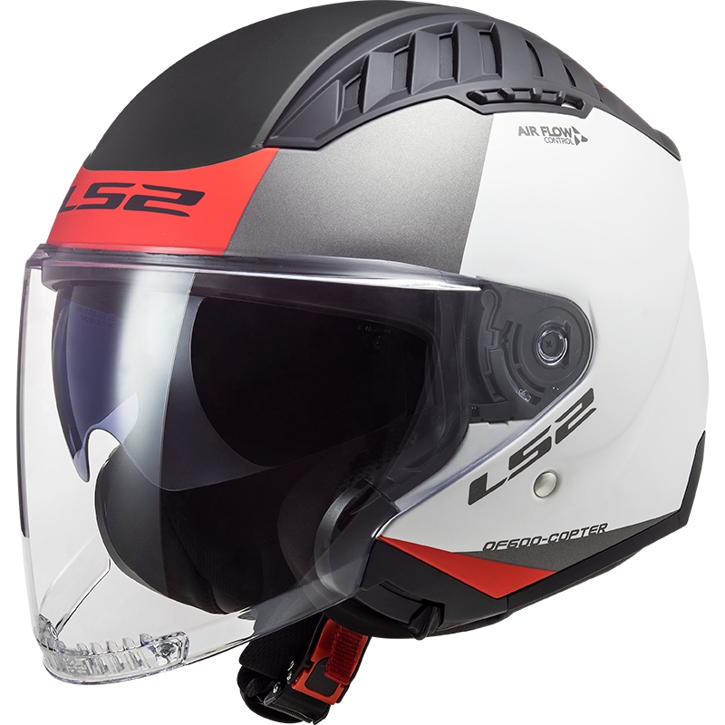 Cască de motocicletă deschisă LS2 OF600 Copter II Urbane 06 alb-roșu