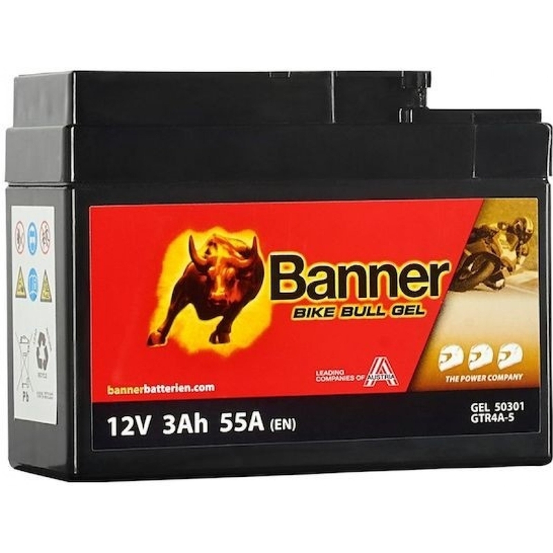 Baterie Gel Banner Bike Bull Gel 12V, YTR4A-BS, 3AH, 55A