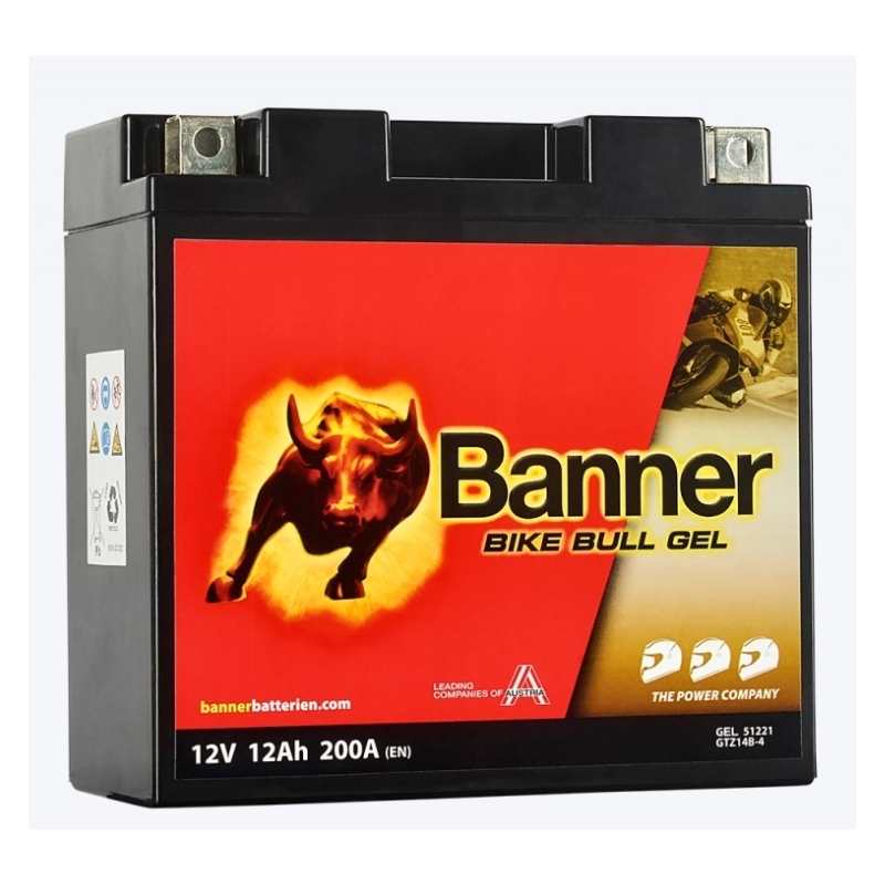 Baterie cu gel Banner Bike Bull Bull Gel 12V, YT14B-4, 12AH, 200A
