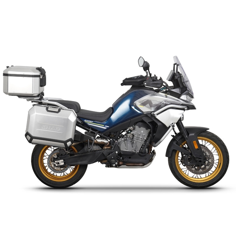 Set complet de cutii de aluminiu SHAD TERRA, 48L cutie centrala  si  47L / 47L cutii laterale, incluzand kit montaj si placa SHAD CF Moto 800MT