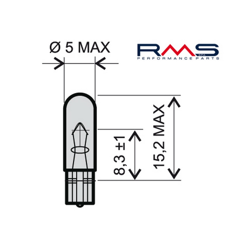 Bec RMS 12V 2,3W, T5 Alb