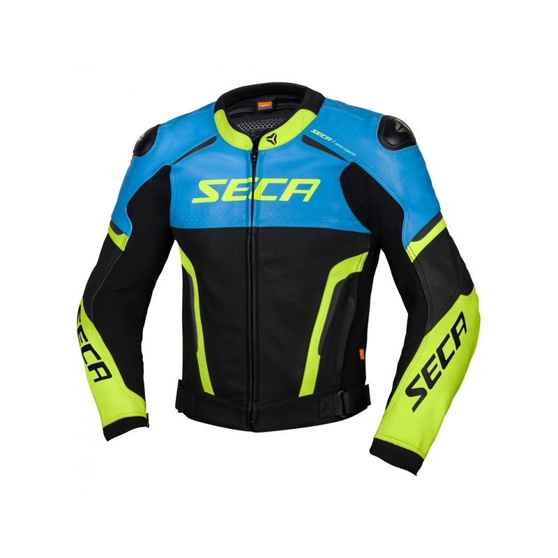 Geaca moto din piele SECA Hooligan albastru-galben fluo lichidare