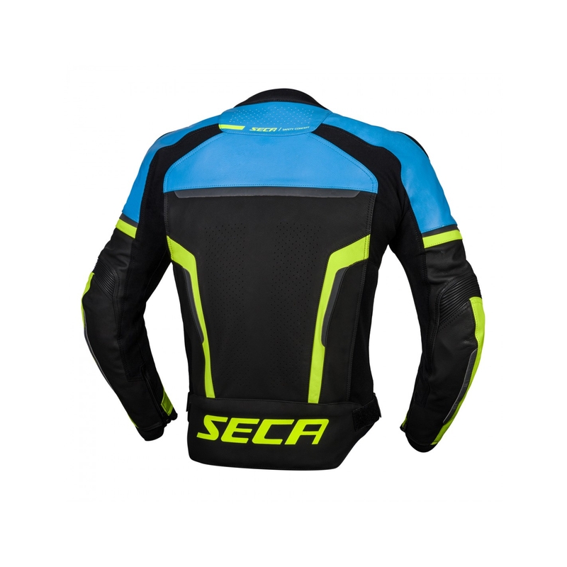 Geaca moto din piele SECA Hooligan albastru-galben fluo lichidare