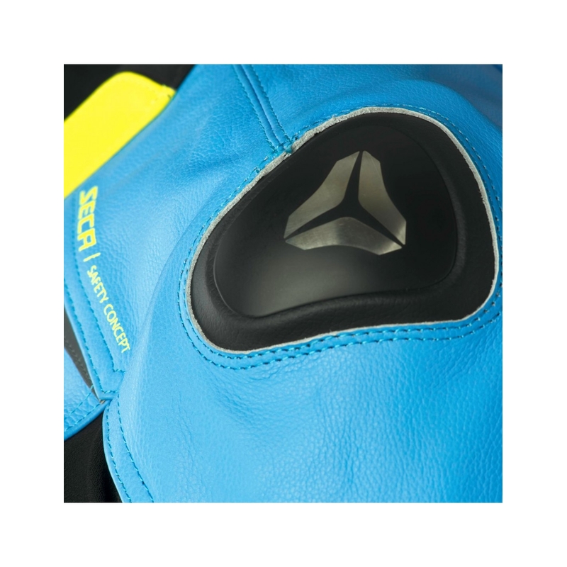 Geaca moto din piele SECA Hooligan albastru-galben fluo lichidare