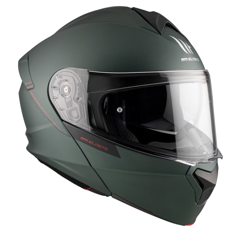 Cască de motocicletă flip-up MT Genesis SV Solid A6 verde mat