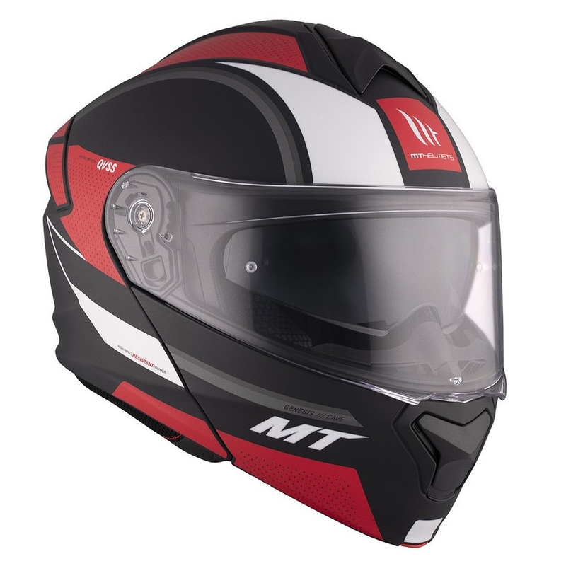 Cască de motocicletă flip-up MT Genesis SV Cave A5 negru-alb-roșu mat