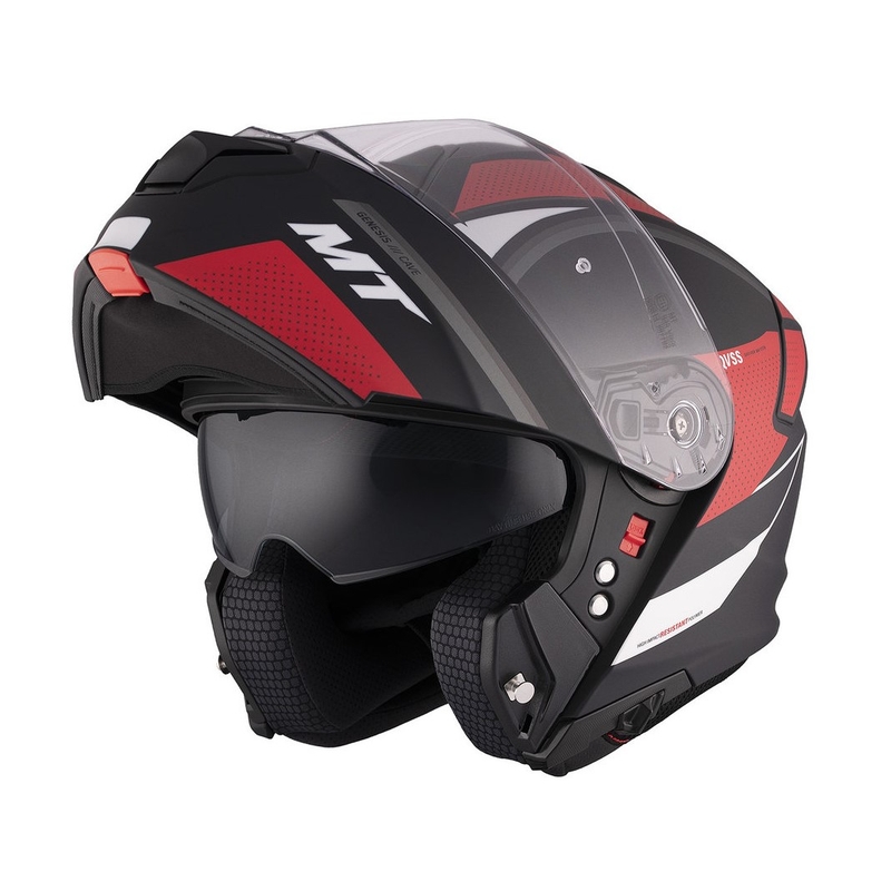 Cască de motocicletă flip-up MT Genesis SV Cave A5 negru-alb-roșu mat