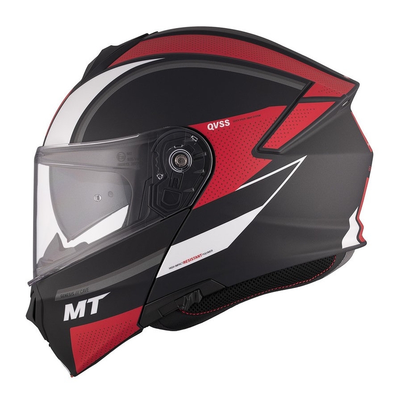 Cască de motocicletă flip-up MT Genesis SV Cave A5 negru-alb-roșu mat