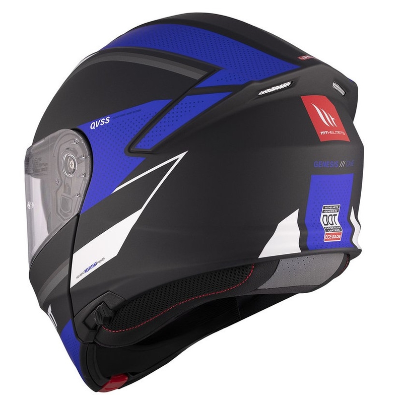 Cască de motocicletă flip-up MT Genesis SV Cave A7 negru-alb-albastru mat