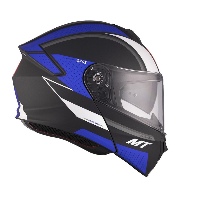 Cască de motocicletă flip-up MT Genesis SV Cave A7 negru-alb-albastru mat