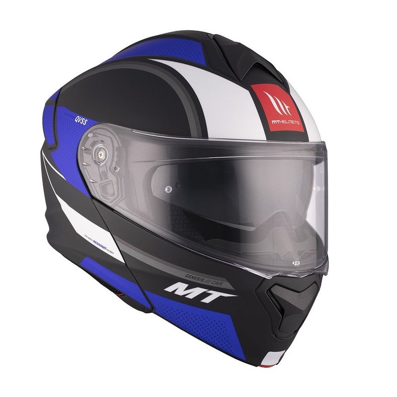 Cască de motocicletă flip-up MT Genesis SV Cave A7 negru-alb-albastru mat