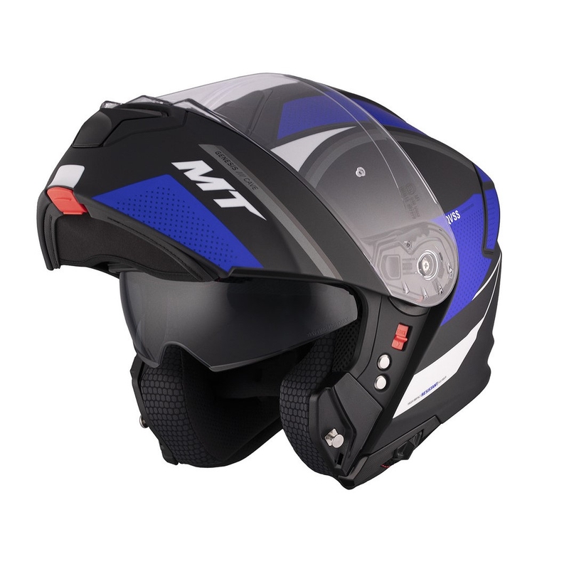 Cască de motocicletă flip-up MT Genesis SV Cave A7 negru-alb-albastru mat