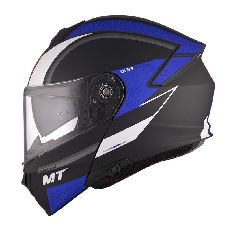 Cască de motocicletă flip-up MT Genesis SV Cave A7 negru-alb-albastru mat