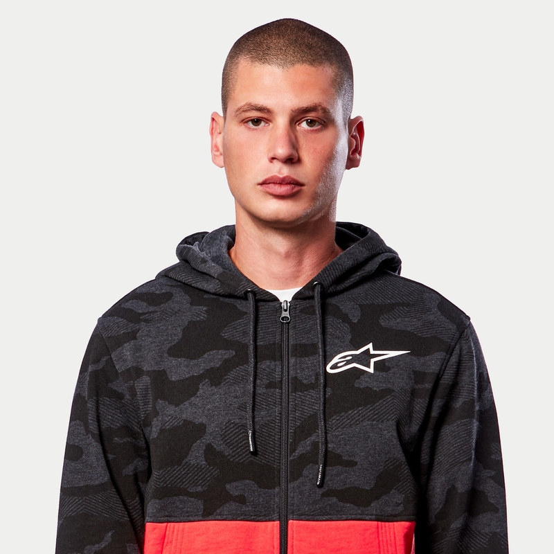 Alpinestars Camo Block Hoodie gri camo-roșu fluo