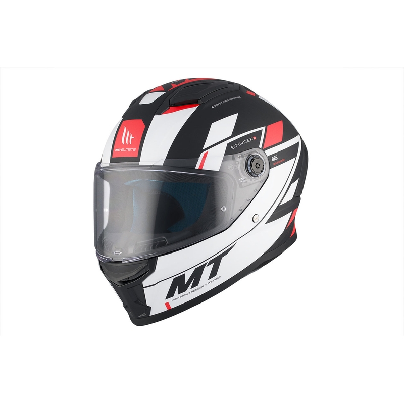 MT Stinger 2 Solid Zivze cască de motocicletă integrală alb-negru-roșu mată