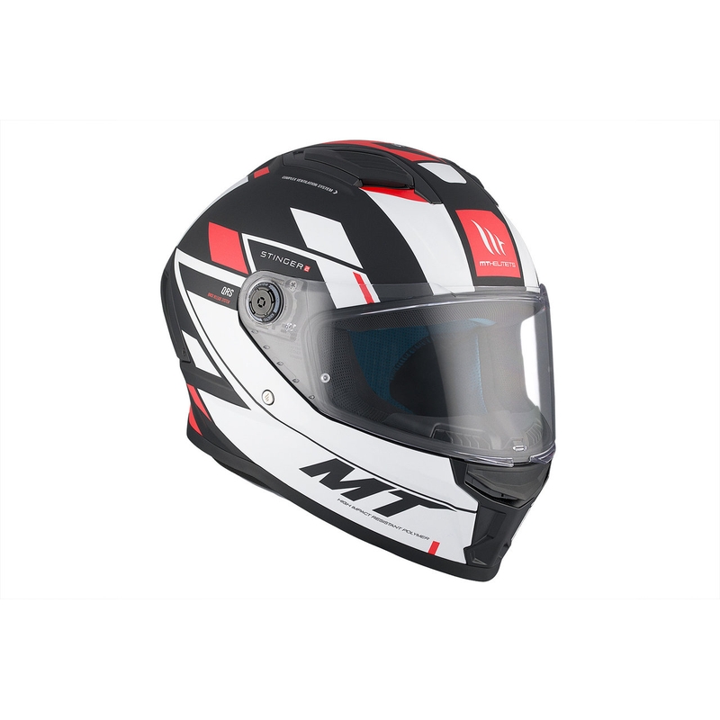 MT Stinger 2 Solid Zivze cască de motocicletă integrală alb-negru-roșu mată