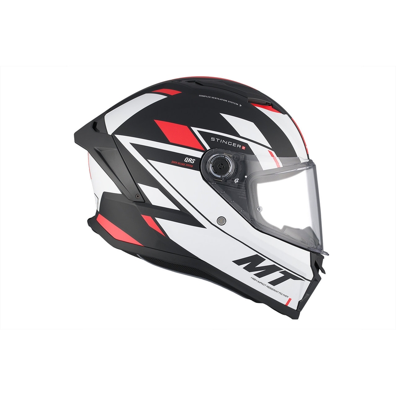 MT Stinger 2 Solid Zivze cască de motocicletă integrală alb-negru-roșu mată