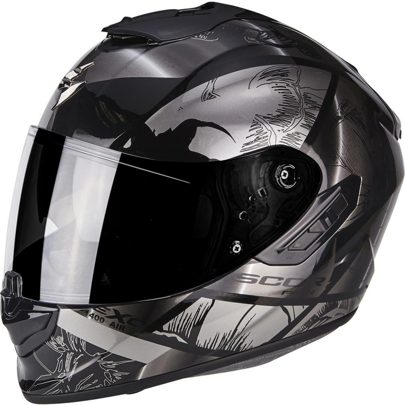 Cască de motocicletă integrală Scorpion Exo-1400 Air Patch negru-argintiu Vânzarea lichidare