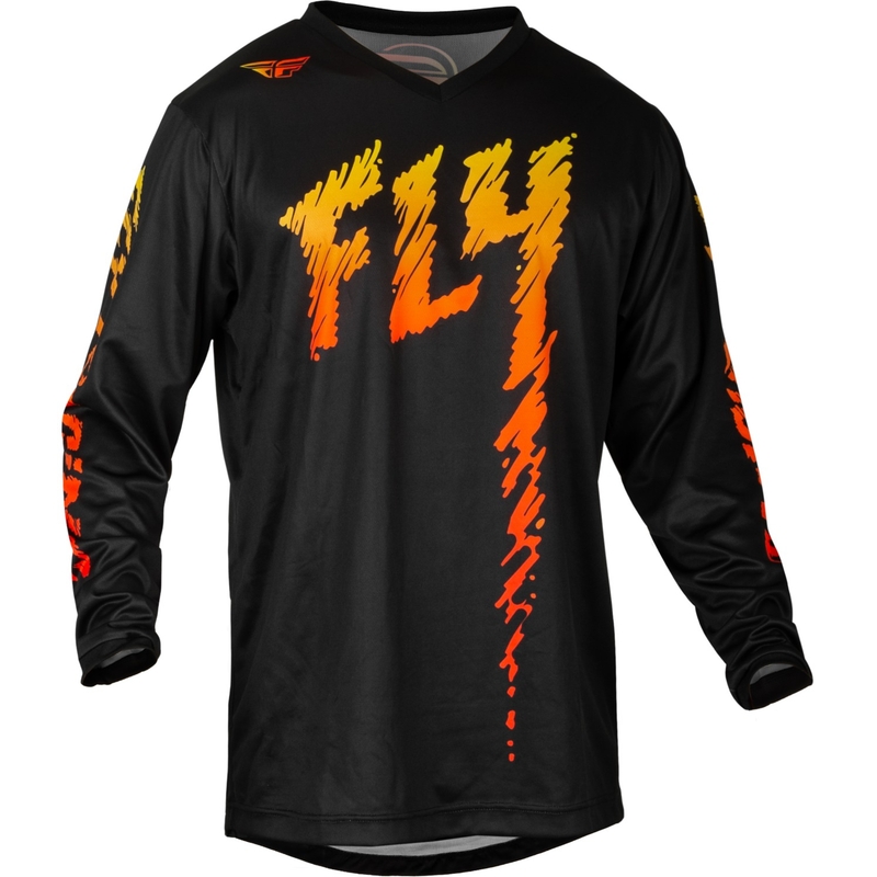 Tricoul de motocros pentru copii FLY Racing F-16 2024 negru-galben-portocaliu